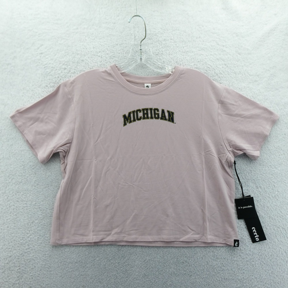 Certo Shirt Women Small Michigan Wolverines Mauve Pink Crop Graphic Short Sleeve